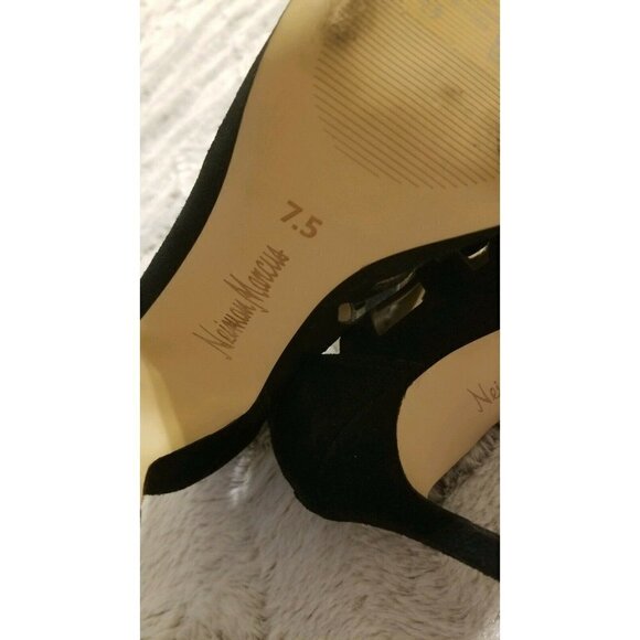 Neiman Marcus Strappy Black High Heel Open Toe Zipper Back Shoes Size 7.5 - Picture 5 of 7